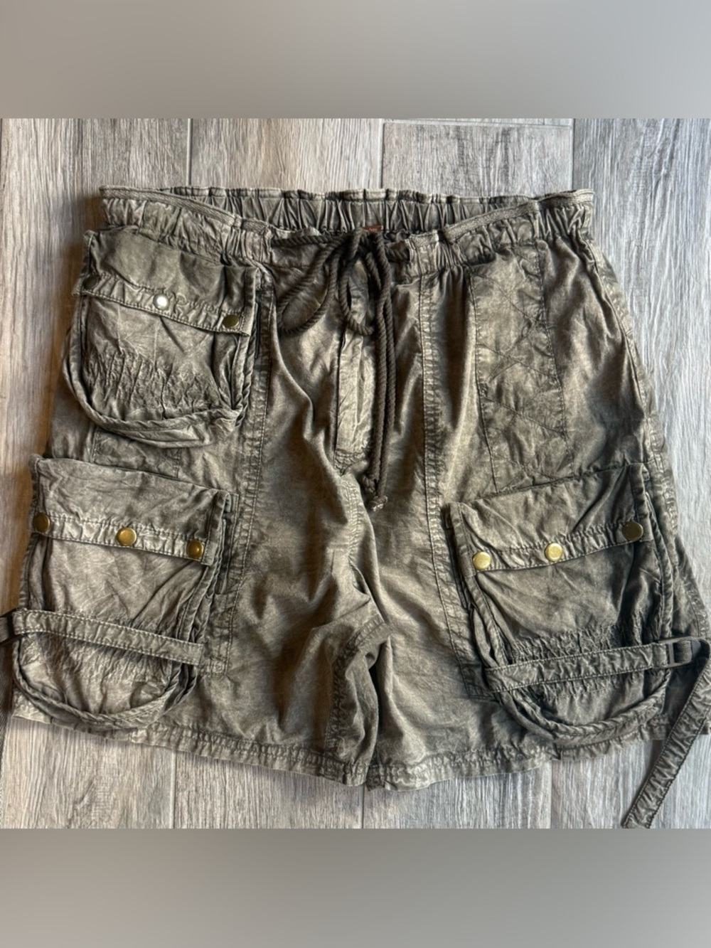 Free People Wild Bay Parachute Shorts Army Green Utility XS